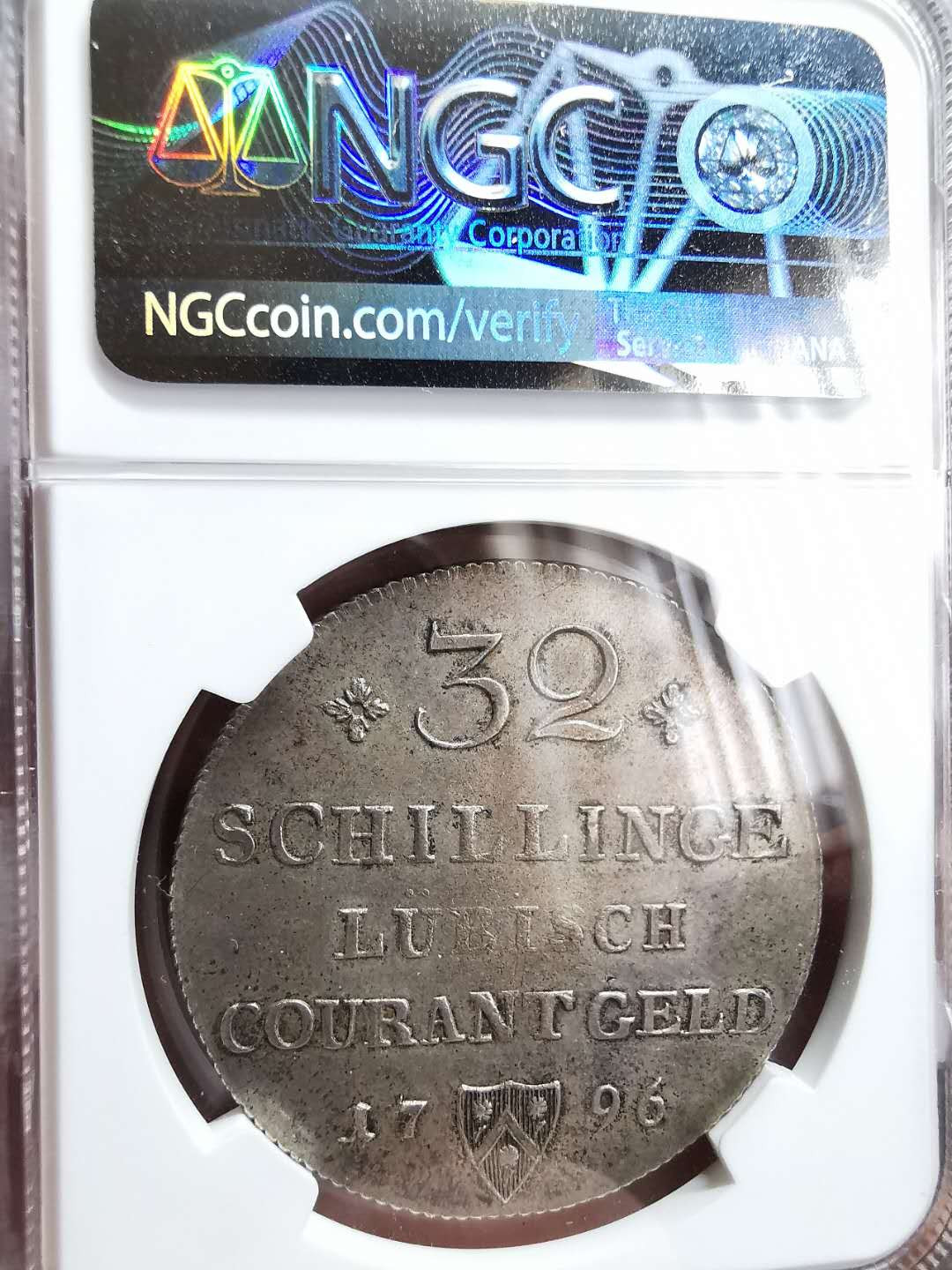 凡希社世界钱币微拍第一百二十八期 1796吕贝克32先令双头鹰NGC-UNCD品相极好的一枚！