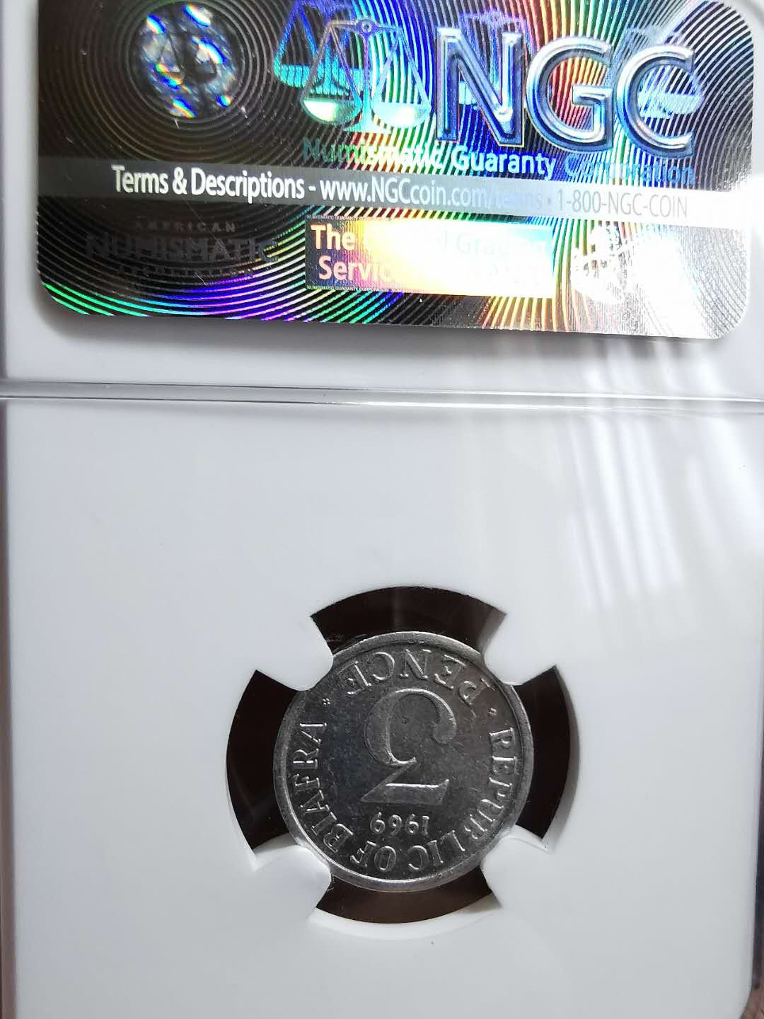 凡希社世界钱币微拍第一百二十八期 1969比夫拉3便士NGC-MS64