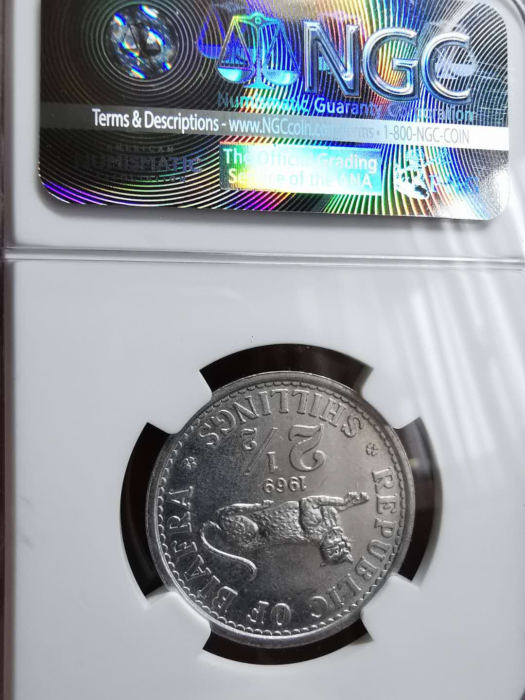 凡希社世界钱币微拍第一百二十八期 1969比夫拉2.5先令NGC-MS63