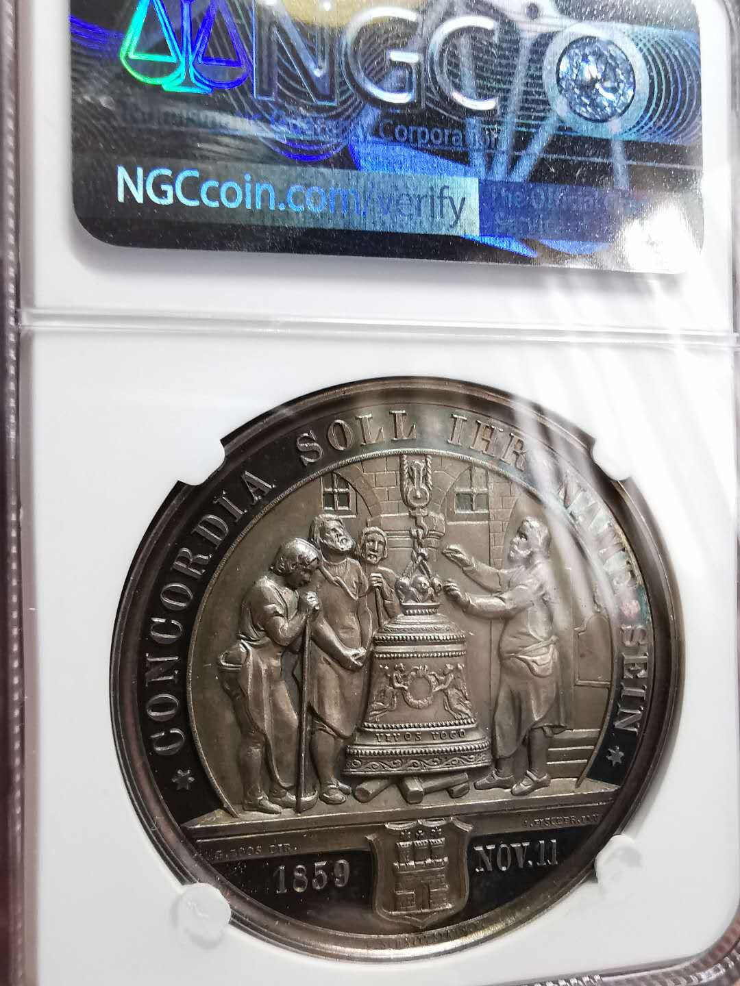 凡希社世界钱币微拍第一百二十八期 1859汉堡席勒百年诞辰纪念银章NGC-UNCD精美！