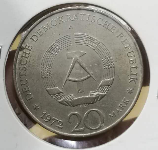 北京马甸外币专卖拍卖第十七期，非贵金属专场，陆续上新欢迎关注 1972年东德20马克纪念币，品相如图