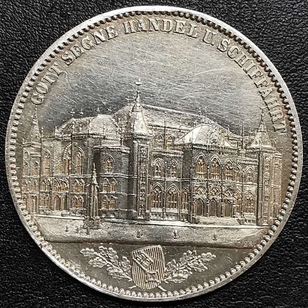 凡希社世界钱币微拍第一百二十八期 1864不来梅交易所景观泰勒XF有清洗