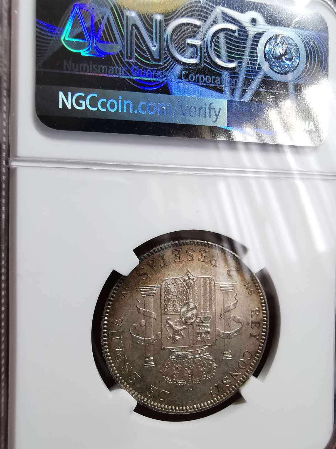 凡希社世界钱币微拍第一百二十八期 1905西班牙阿方索十三世2P NGC-MS61