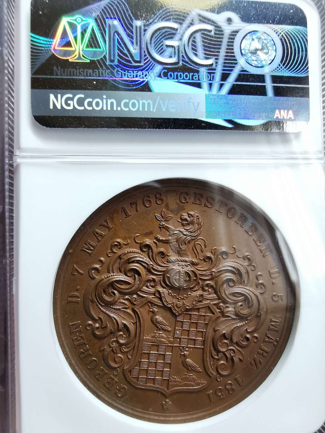 凡希社世界钱币微拍第一百二十八期 1851德国DEN BENECKE纪念铜章NGC-MS63