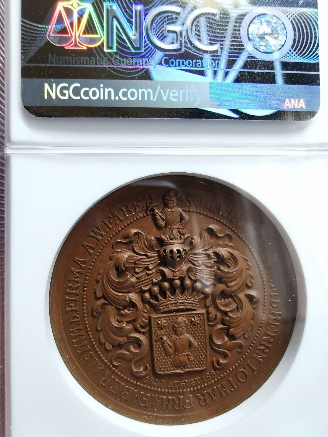 凡希社世界钱币微拍第一百二十八期 1889德国FABER纪念铜章NGC-MS64