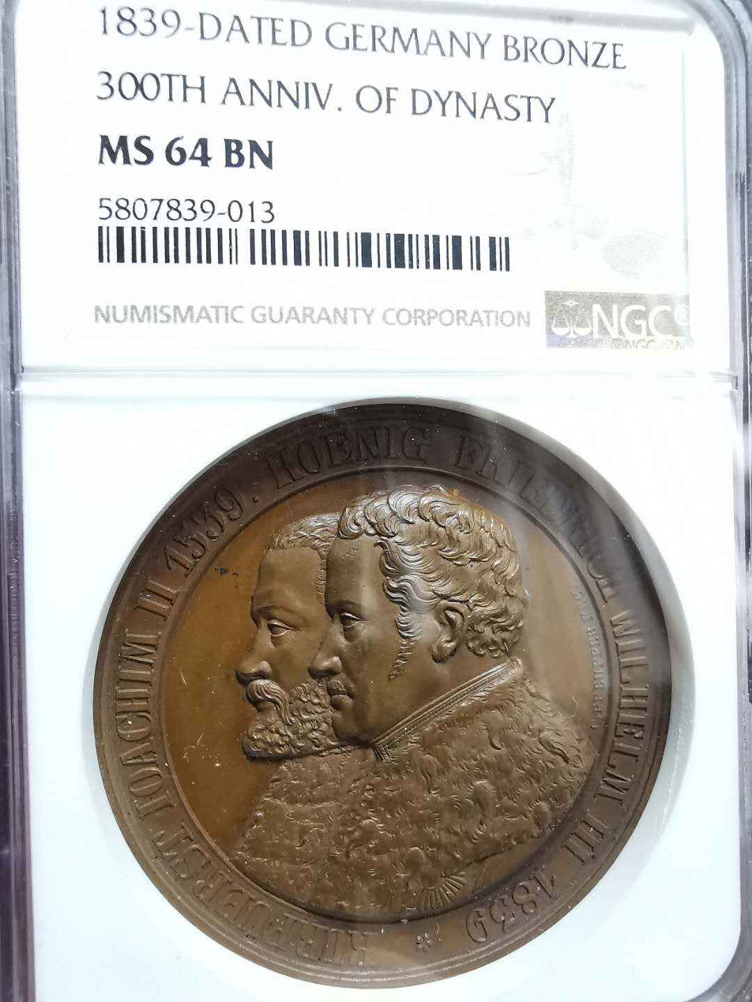 凡希社世界钱币微拍第一百二十八期 1839德国普鲁士三百周年纪念铜章NGC-MS64