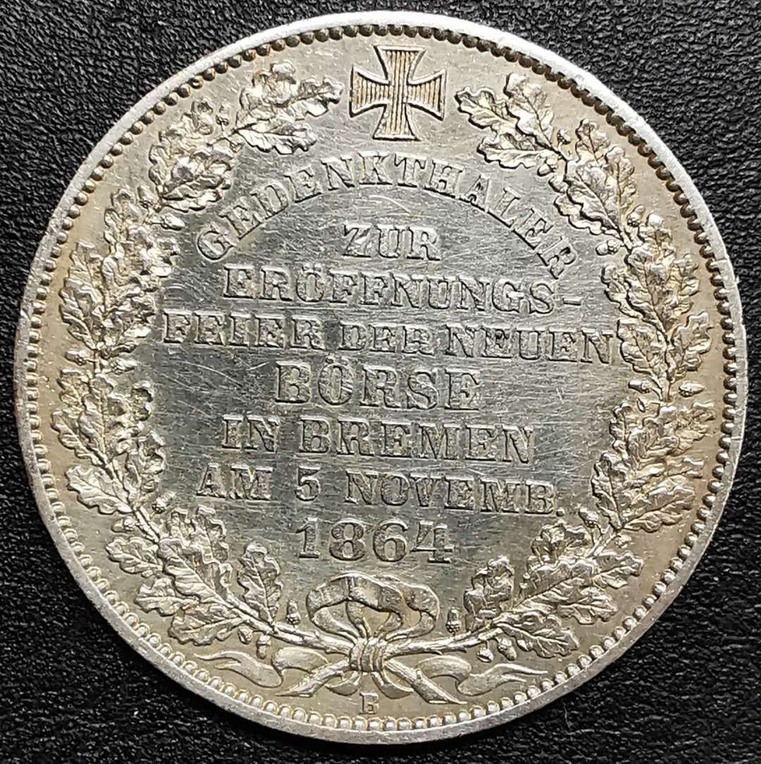 凡希社世界钱币微拍第一百二十八期 1864不来梅交易所景观泰勒XF有清洗