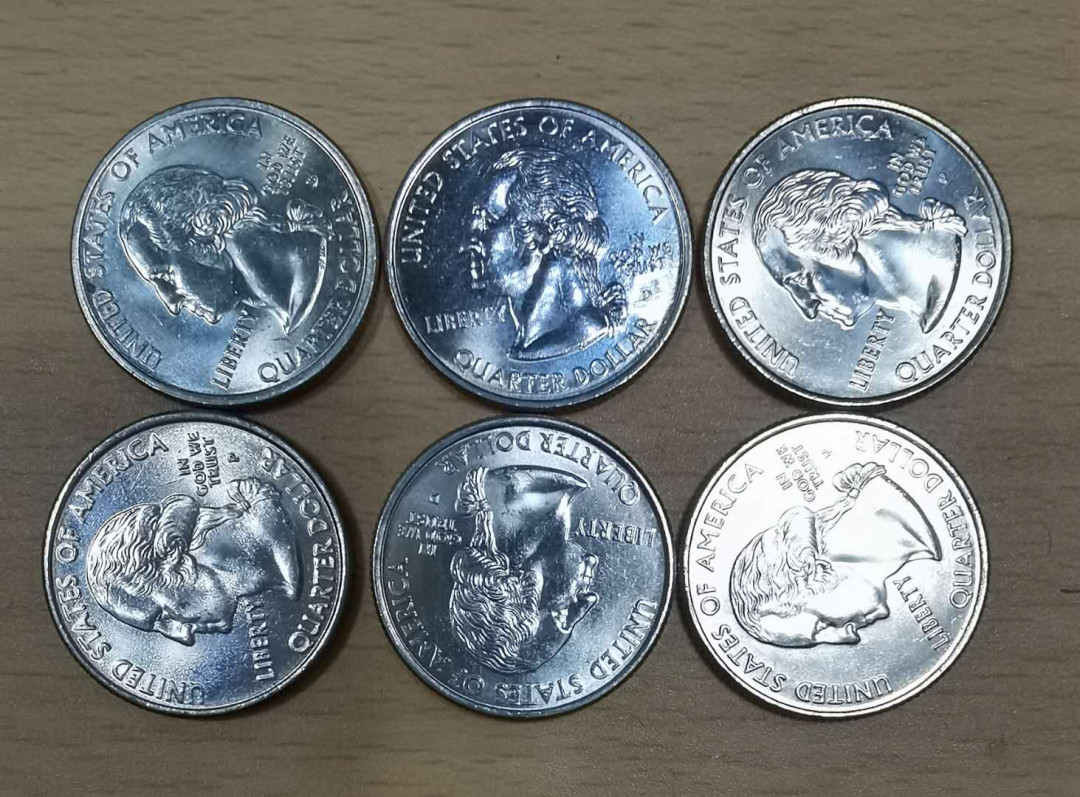 北京马甸外币专卖拍卖第十七期，非贵金属专场，陆续上新欢迎关注 美国25分50州纪念币6枚，品相如图