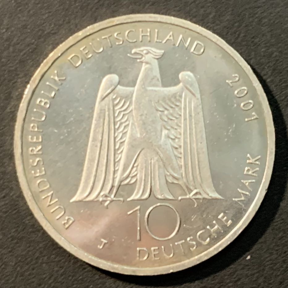 紫瑗钱币——微拍第109期 德国 2001年 J厂 洛尔青200周年 10马克 15.5克 0.925银