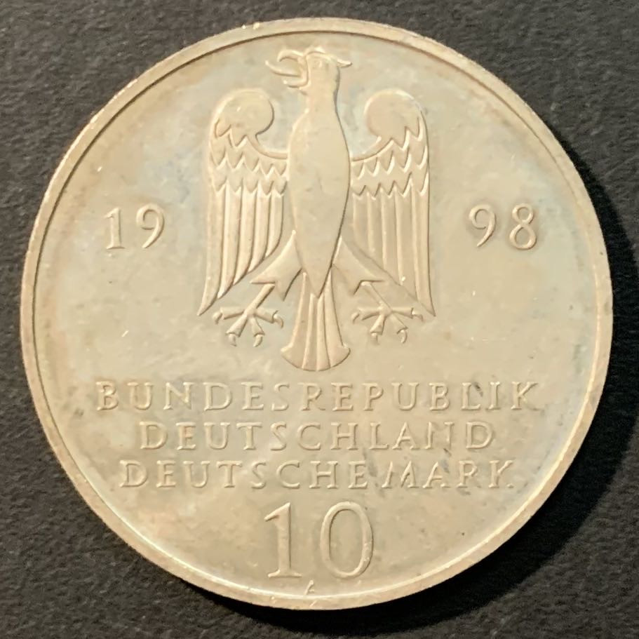 紫瑗钱币——微拍第109期 德国 1998年 A厂 弗朗克慈善会300周年 10马克 15.5克 0.925银