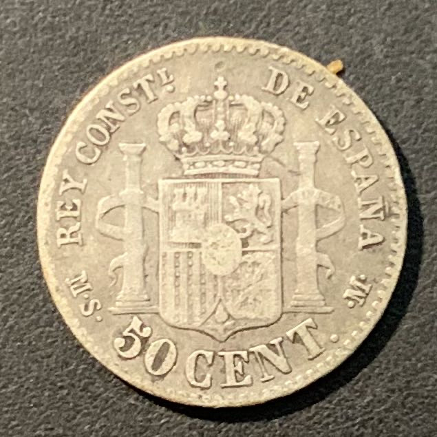 紫瑗钱币——微拍第109期 西班牙 1881年 阿方索十二世 中年头 50分 2.5克 0.835银