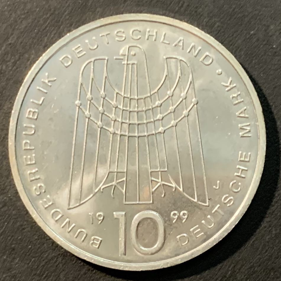 紫瑗钱币——微拍第109期 德国 1999年 J厂 SOS儿童村50周年 10马克 15.5克 0.925银