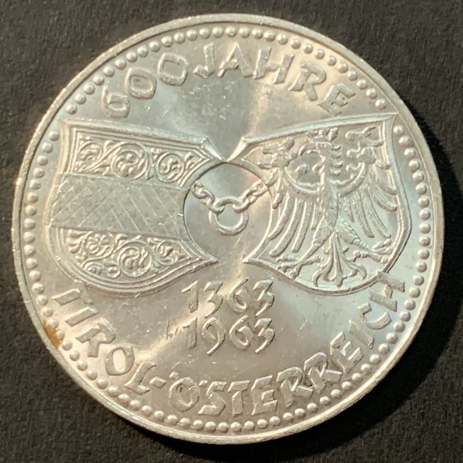 紫瑗钱币——微拍第109期 奥地利 1963年 蒂罗尔联邦600周年 50先令 20克 0.9银