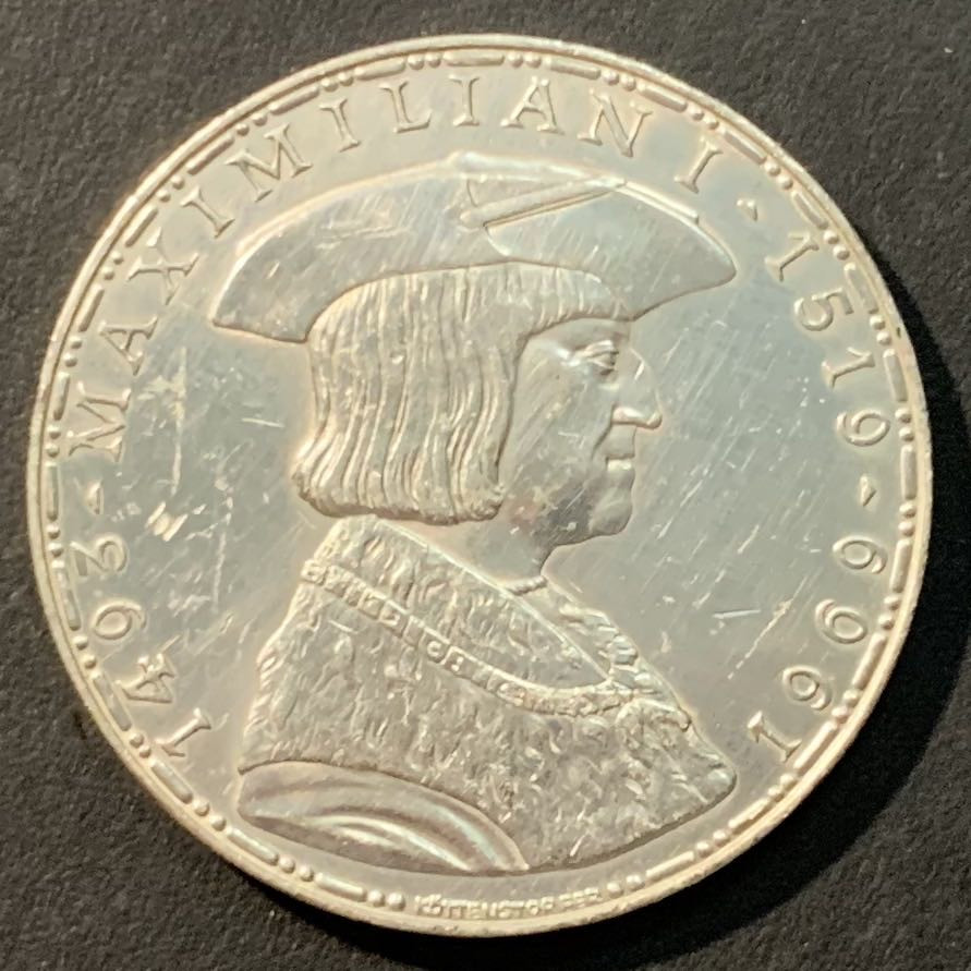 紫瑗钱币——微拍第109期 奥地利 1969年 马克西米安诞辰450周年 50先令 20克 0.9银