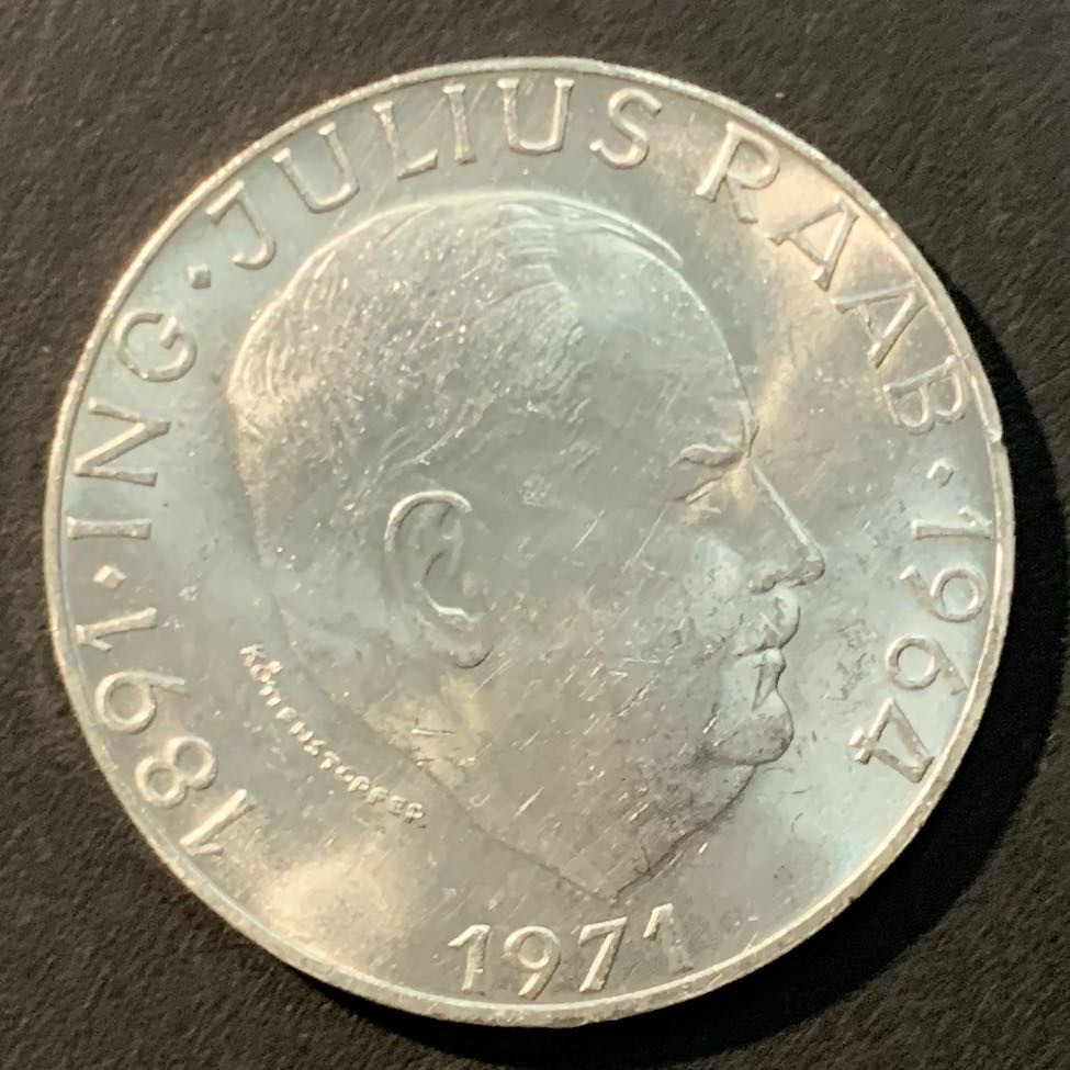 紫瑗钱币——微拍第109期 奥地利 1971年 尤里乌斯 拉贝 诞辰80周年 50先令 20克 0.9银