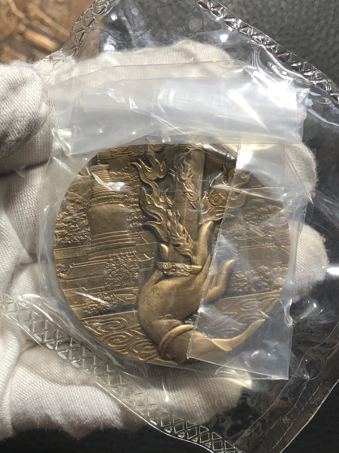 铜章拍卖专场 五台山铜章—中国四大佛教名山之首 黄铜 45mm