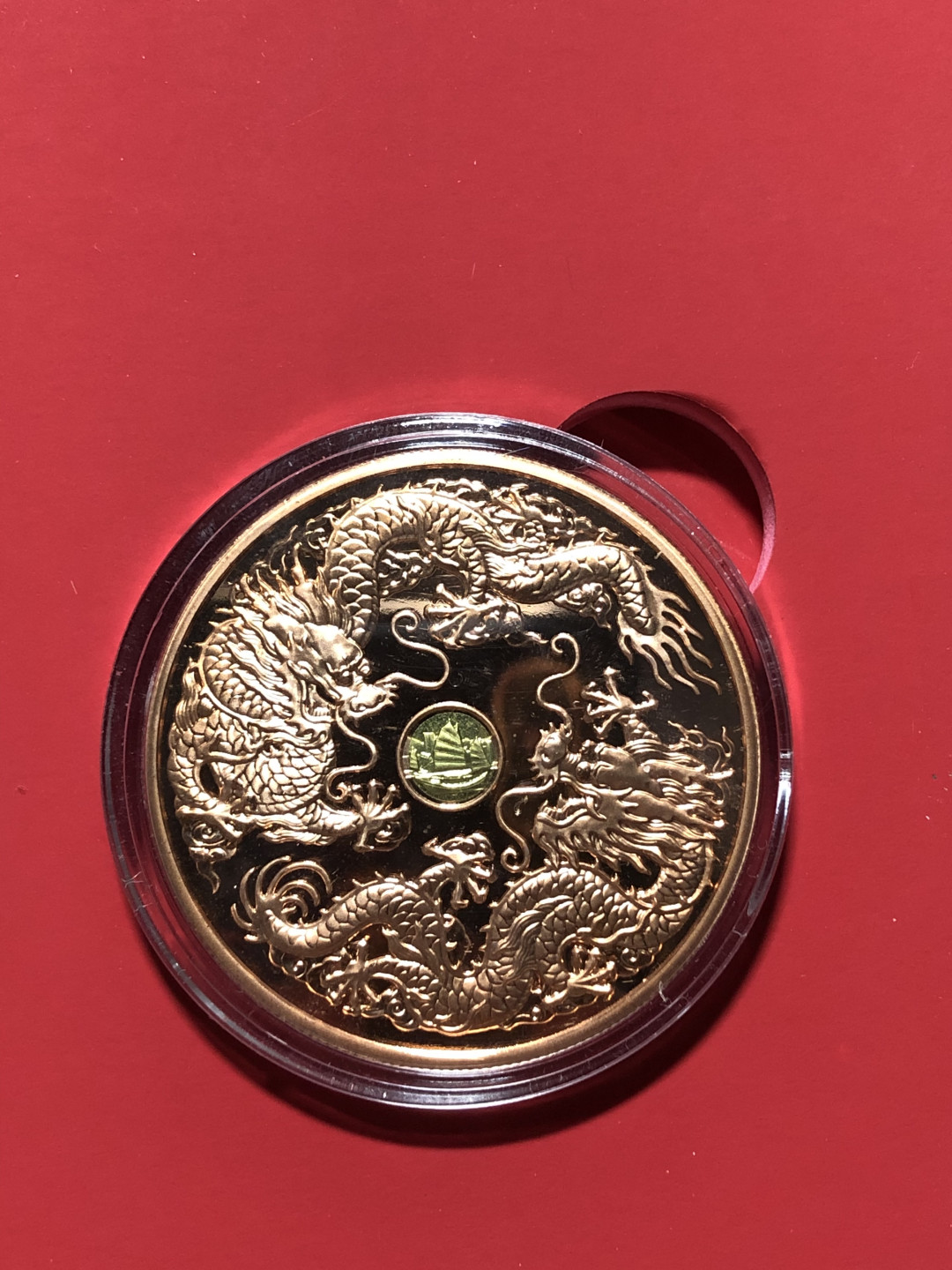 铜章拍卖专场 香港2014年国际钱币展销会龙凤双金属镶嵌纪念章 证书豹子号