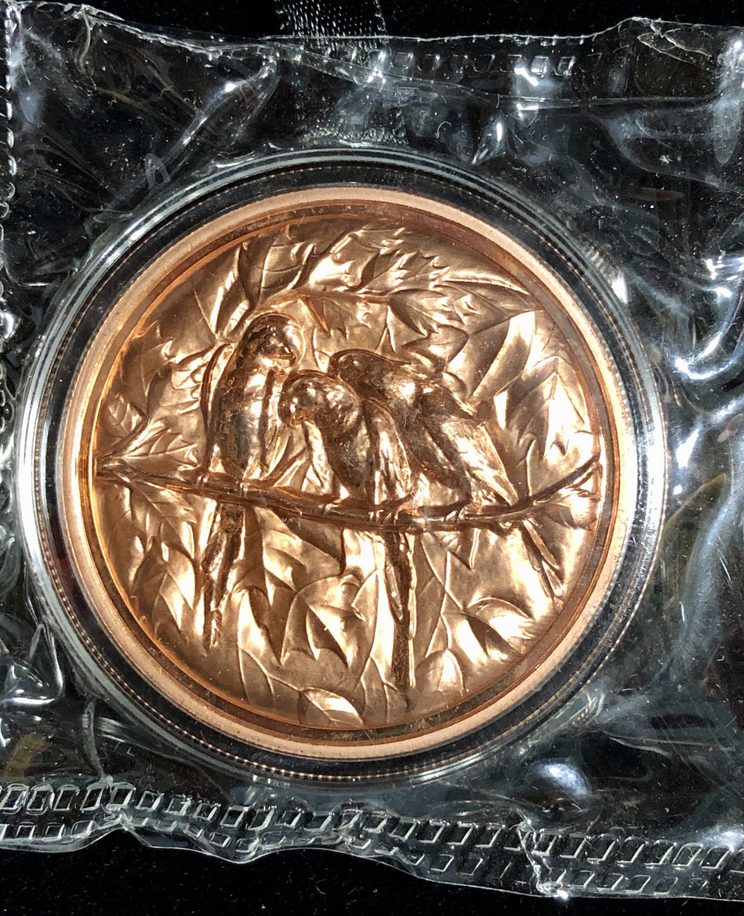 铜章拍卖专场 鹦鹉铜章 紫铜 40mm 原盒原证书