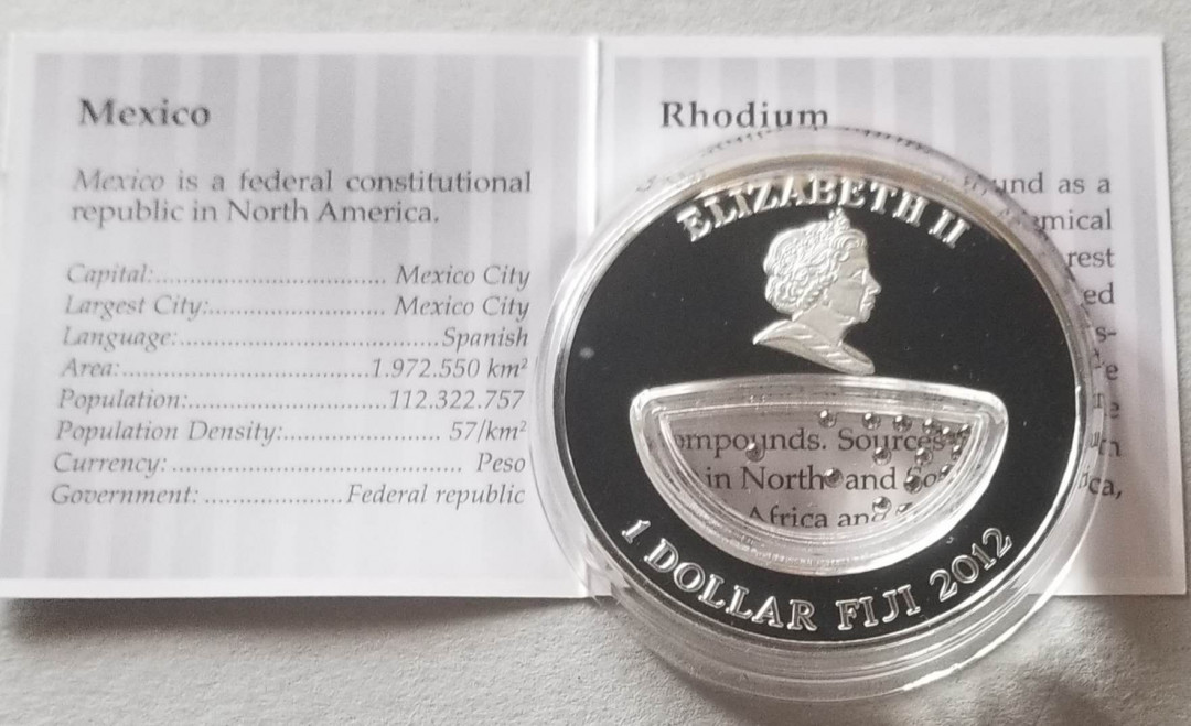 【币观天下】第117期钱币拍卖 斐济2012年自然母亲宝藏系列墨西哥铑镂空镶嵌银币 