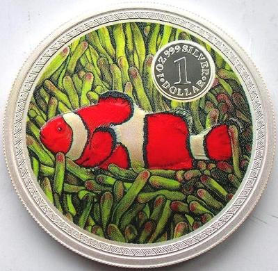 【币观天下】第117期钱币拍卖 库克1999年5元，5盎司，罕见全彩色背景、罕见螺纹旋紧密封，世界“珍稀罕见彩色海洋生物系列—大全集”，亮光彩色5枚完整大全套精制纪念银币