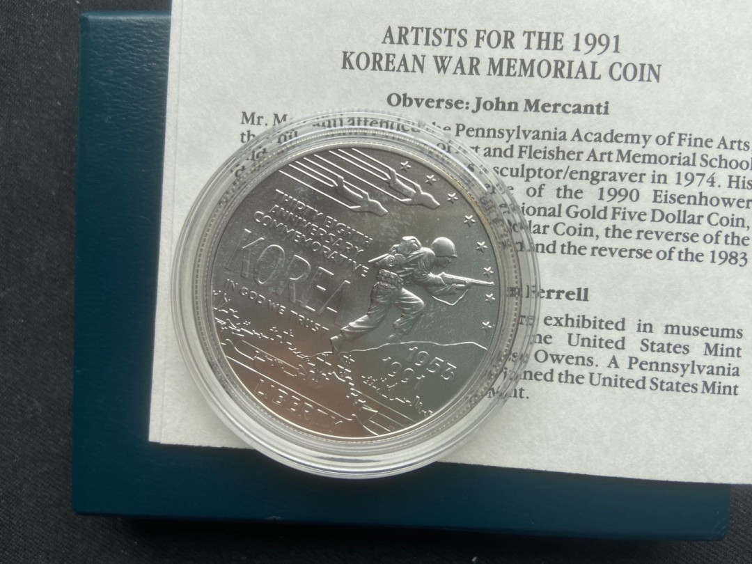 【币观天下】第117期钱币拍卖 【美国】1991年美国发行朝鲜战争38周年1美元精制银币