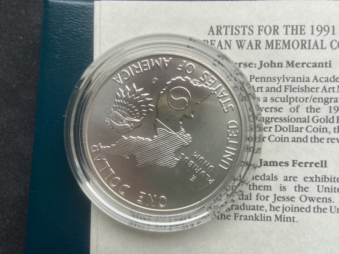 【币观天下】第117期钱币拍卖 【美国】1991年美国发行朝鲜战争38周年1美元精制银币
