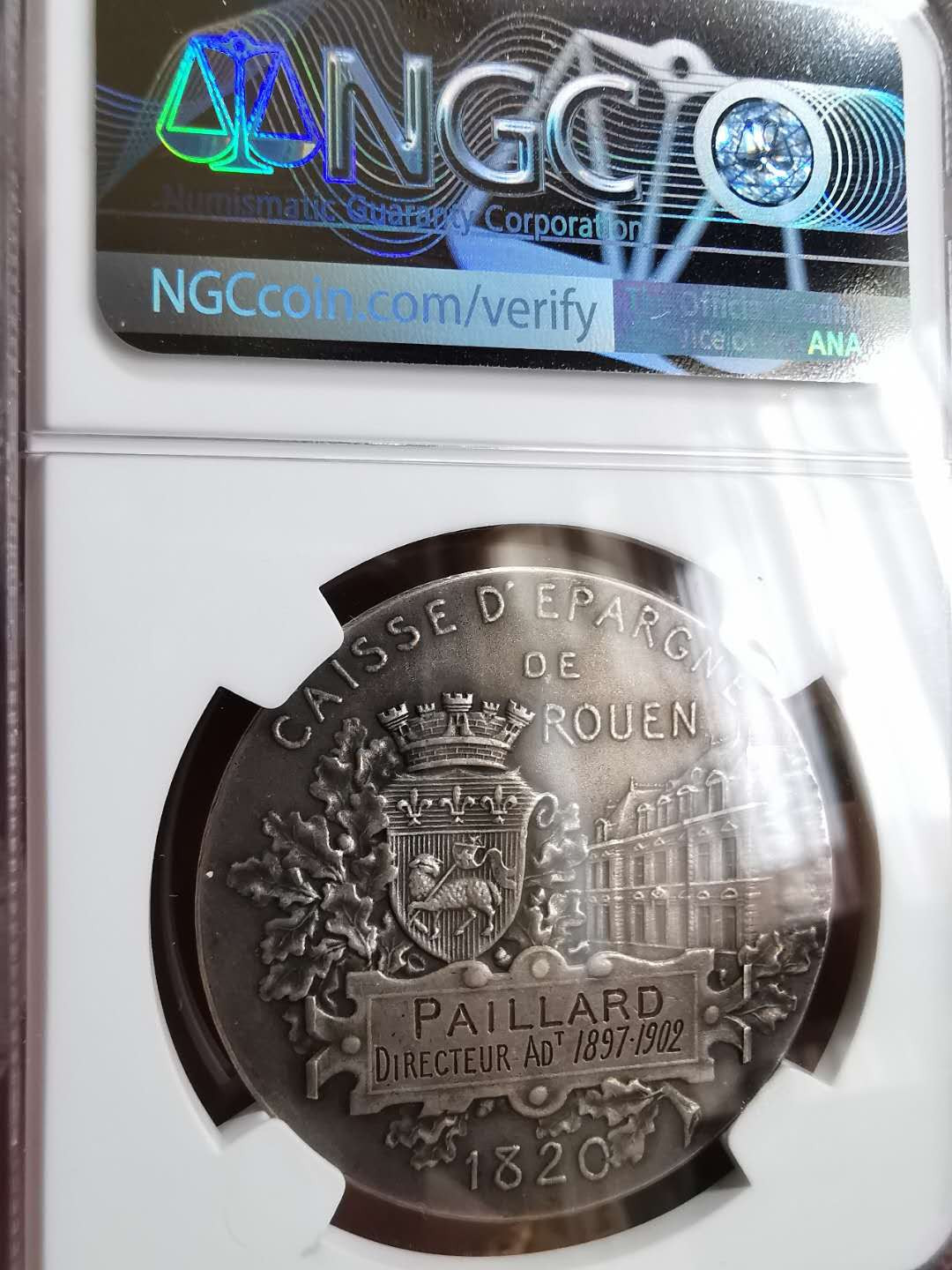 凡希社世界钱币微拍第一百二十九期 1902法国鲁昂储蓄银行纪念银章NGC-MS62