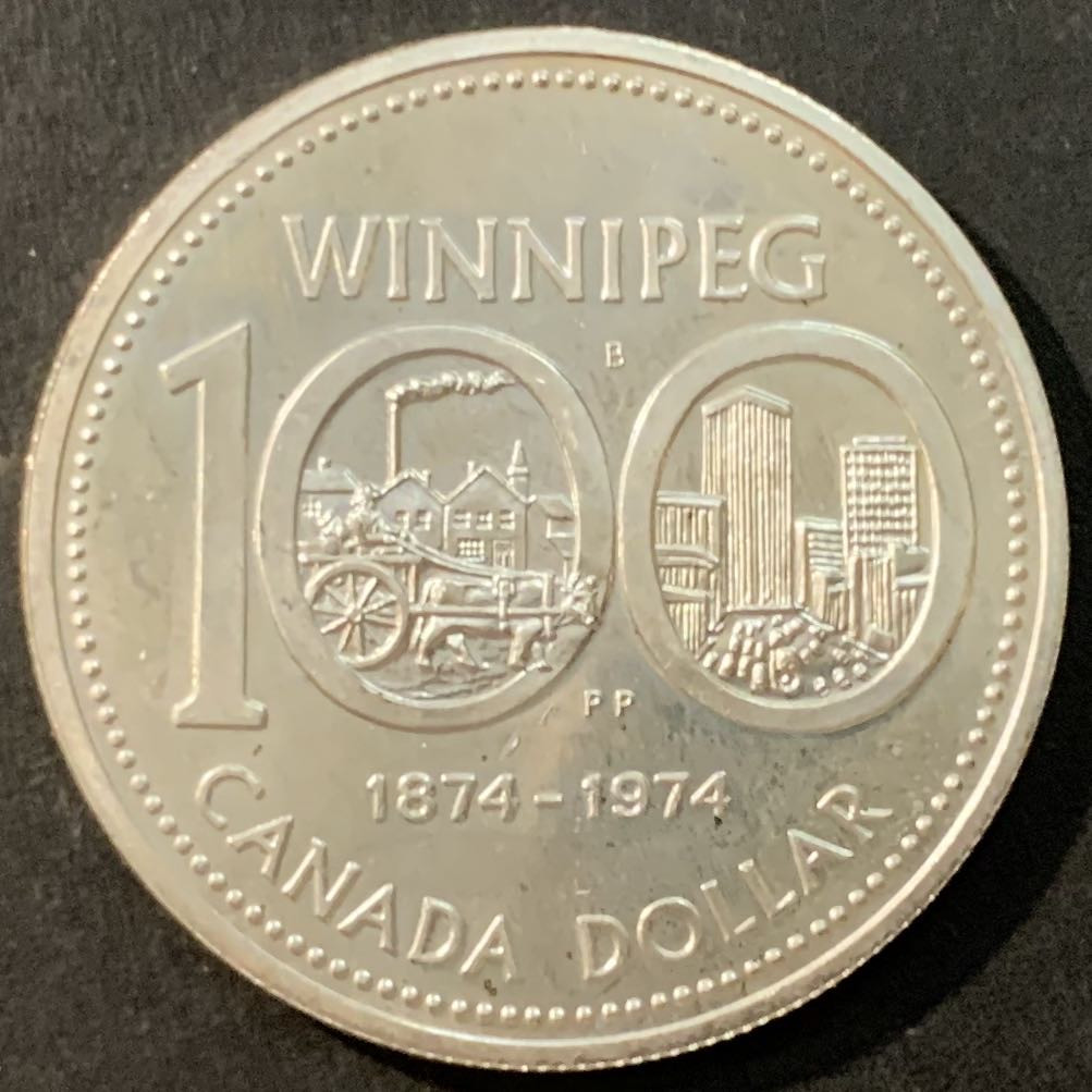 紫瑗钱币—微拍第95期  加拿大 1974年 温伯尼建市100周年 1元 23.5克 0.5银