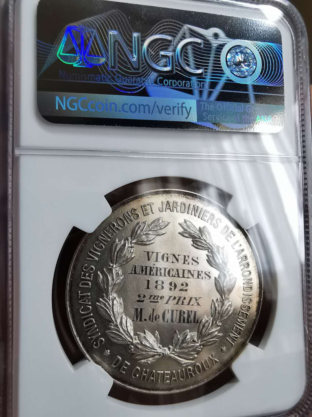 凡希社世界钱币微拍第一百二十九期 1892法国葡萄酒和园艺联合会纪念银章NGC-MS62