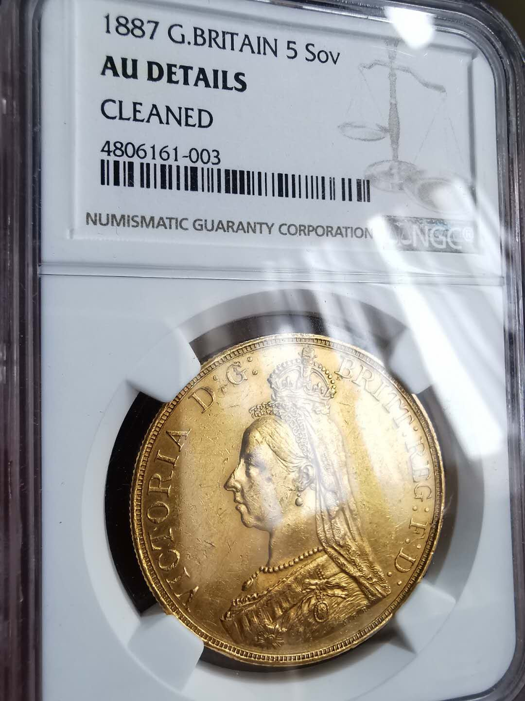 凡希社世界钱币微拍第一百二十九期 1887英国老维5镑大金NGC-AUD