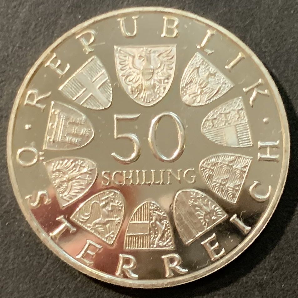 紫瑗钱币—微拍第95期  奥地利 1970年  总统 卡尔蕾纳诞辰100周年 50先令 20克 0.9银 精制