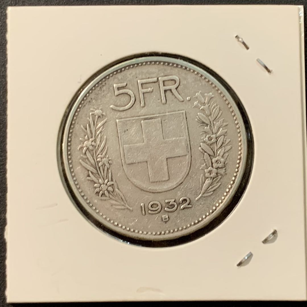 紫瑗钱币—微拍第95期  瑞士 1932年 威廉·泰尔 5法郎 15克 0.835银 