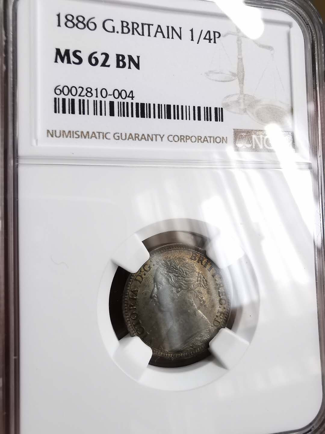 凡希社世界钱币微拍第一百二十九期 1886英国小维1/4便士NGC-MS62