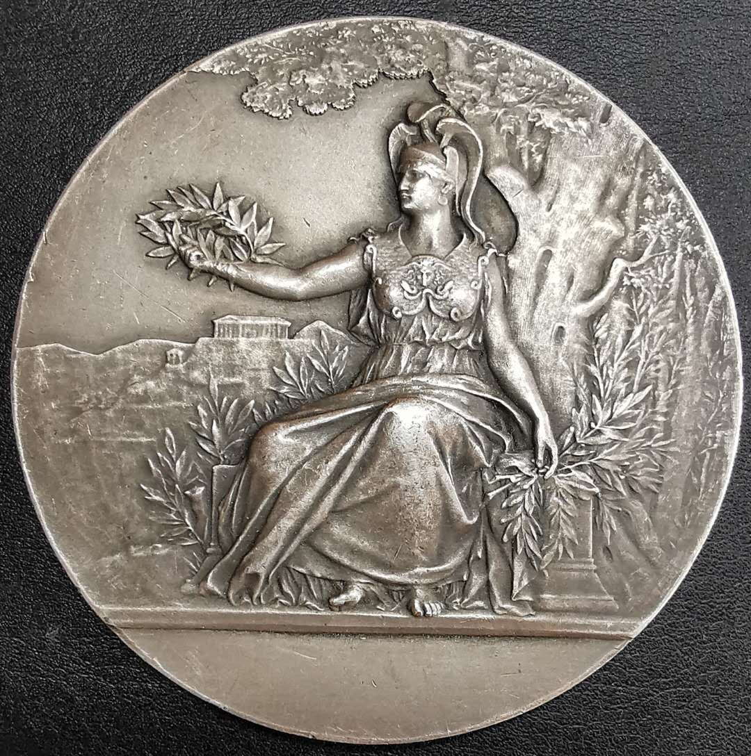 凡希社世界钱币微拍第一百二十九期 法国雅典娜持桂冠纪念白铜章直径68mm 128g