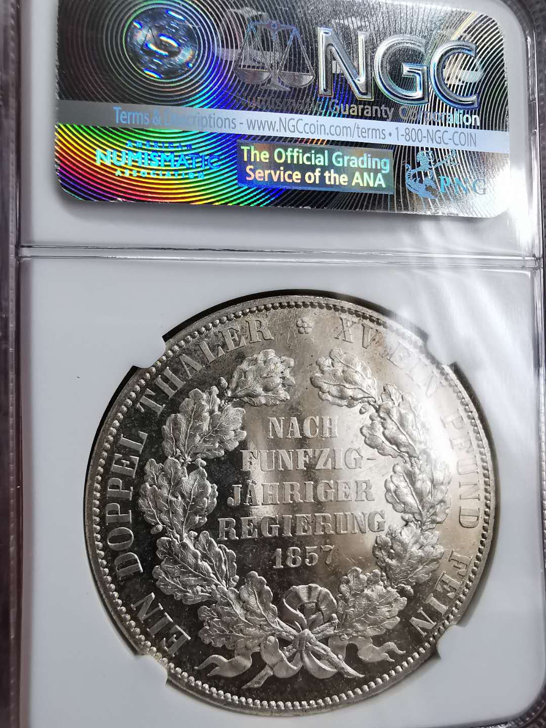 凡希社世界钱币微拍第一百二十九期 稀！1857绍姆堡利普2泰勒大银NGC-MS64亚军分！