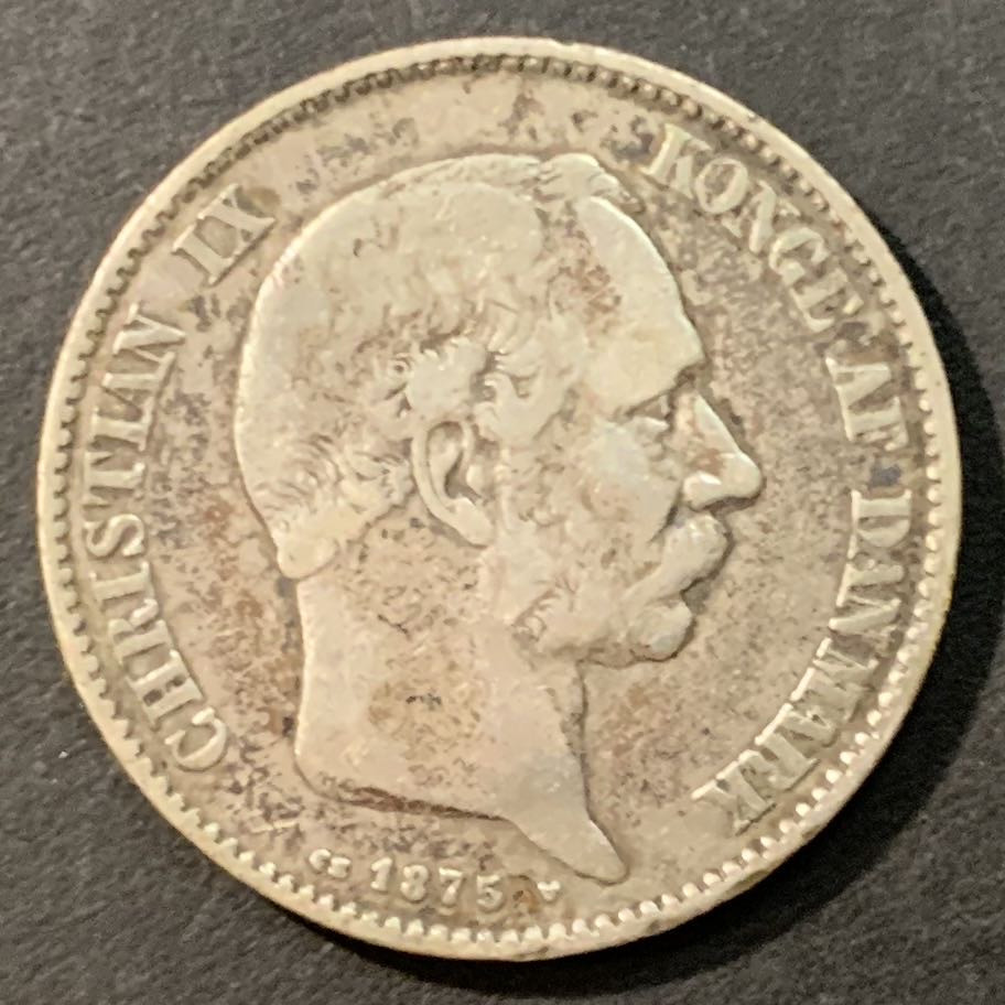 紫瑗钱币—微拍第95期  丹麦 1875年 克里斯蒂娜9世 2克朗 15克 0.8银