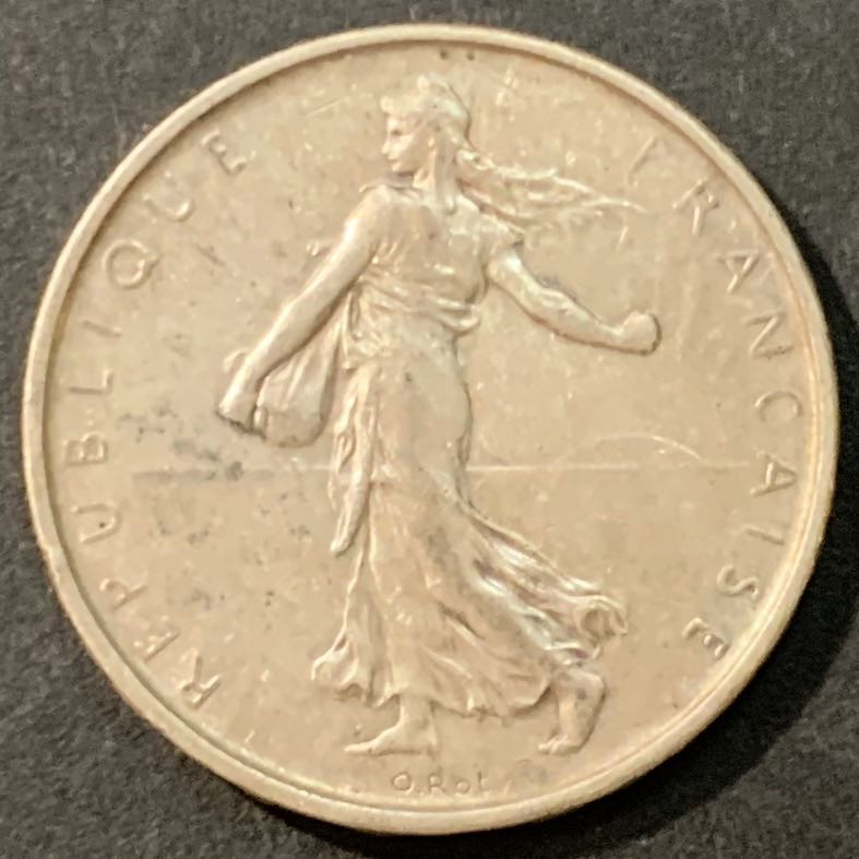 紫瑗钱币—微拍第95期  法国 1961年 播种女神 5法郎 12克 0.835银