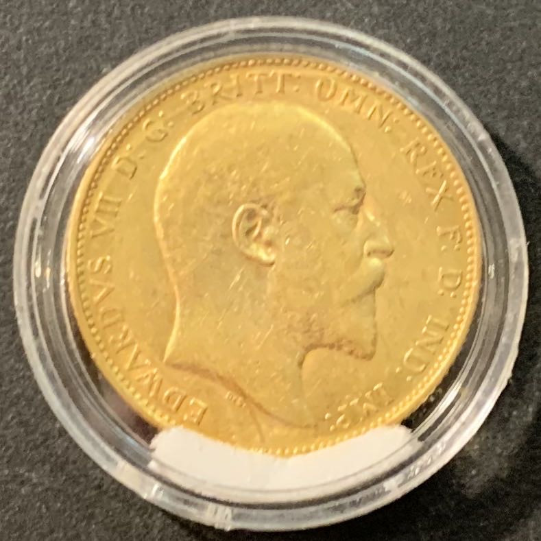 紫瑗钱币—微拍第95期  英国 1910年 爱德华七世 1磅 8克 0.917金 AU品质