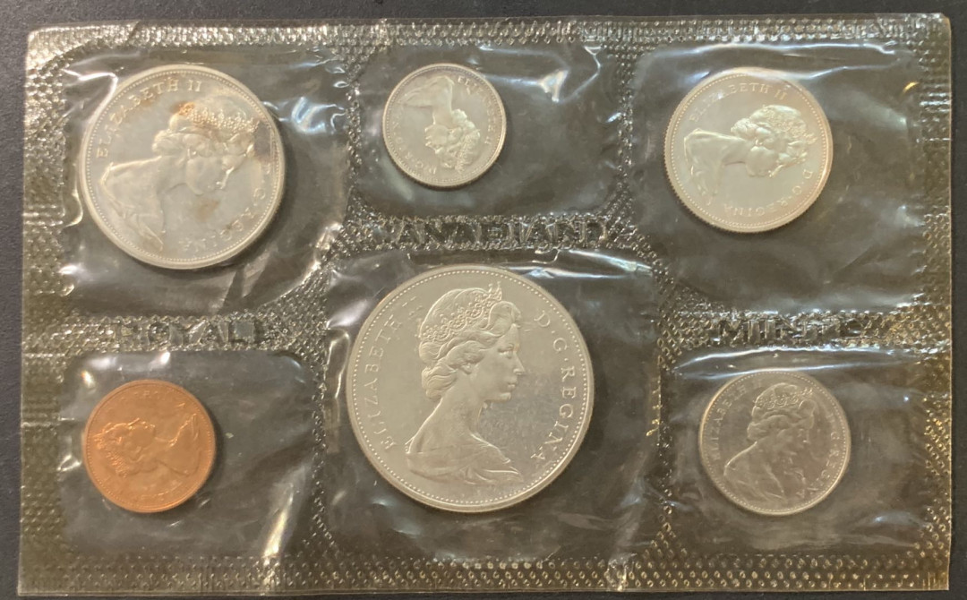 紫瑗钱币—微拍第95期  加拿大 1967年 伊丽莎白二世 1分 —1元 6枚  共41.625克 0.8银 原厂套