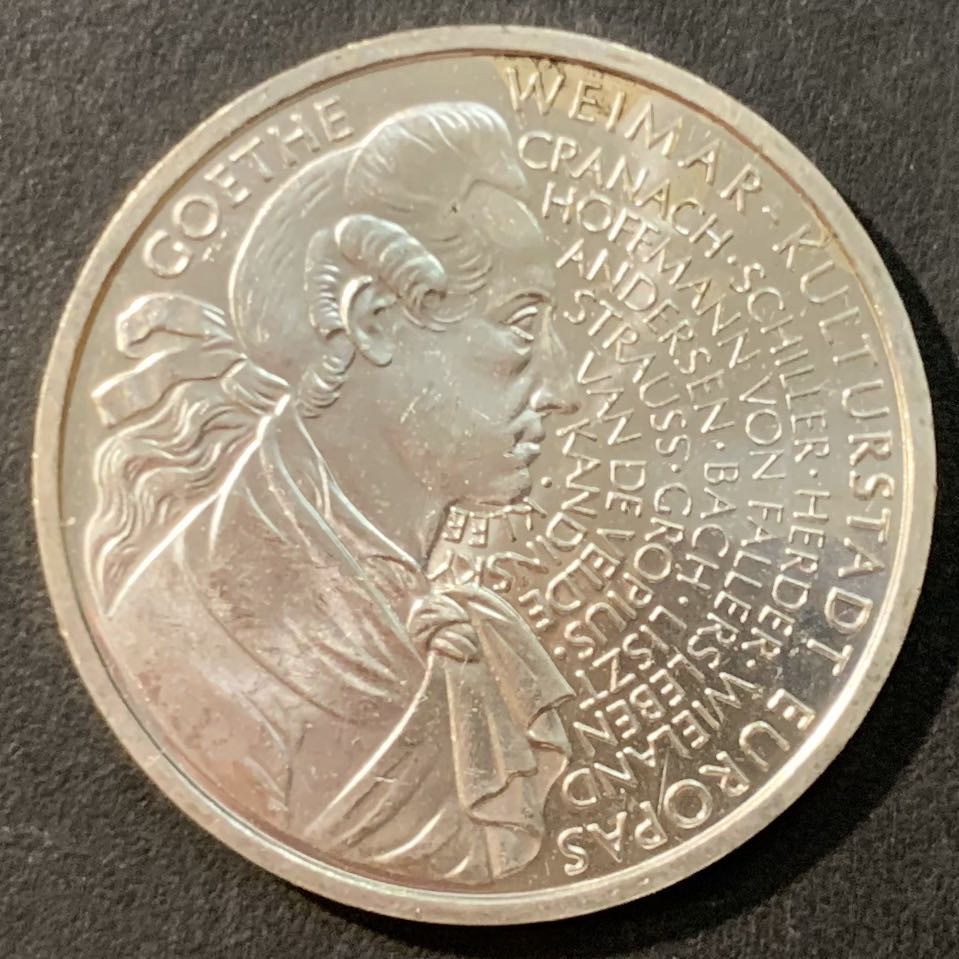 紫瑗钱币—微拍第95期  德国 1999年 F厂 歌德诞辰250周年 10马克 15.5克 0.925银