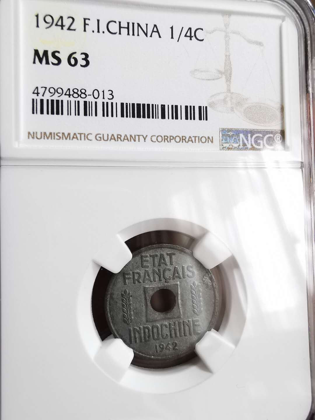 凡希社世界钱币微拍第一百二十九期 1942法属印度支那1/4分NGC-MS63