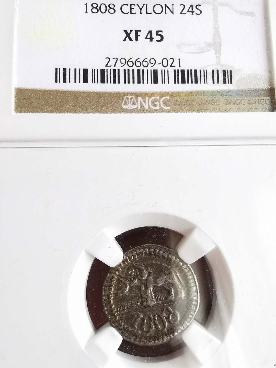 凡希社世界钱币微拍第一百二十九期 1808英属锡兰24ST打制大象NGC-XF45