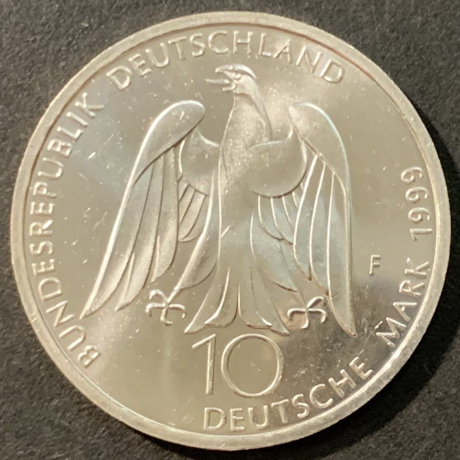 紫瑗钱币—微拍第95期  德国 1999年 F厂 歌德诞辰250周年 10马克 15.5克 0.925银