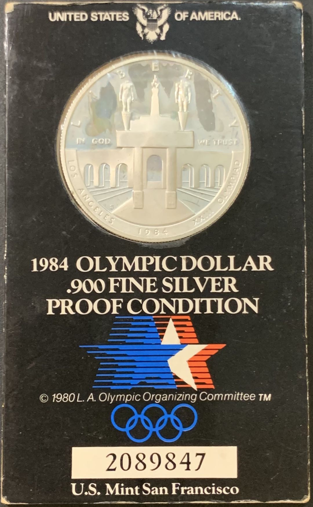 紫瑗钱币—微拍第95期  美国 1984年  洛杉矶奥运会 场馆 1元 26.73克 0.9银 精制 原卡装