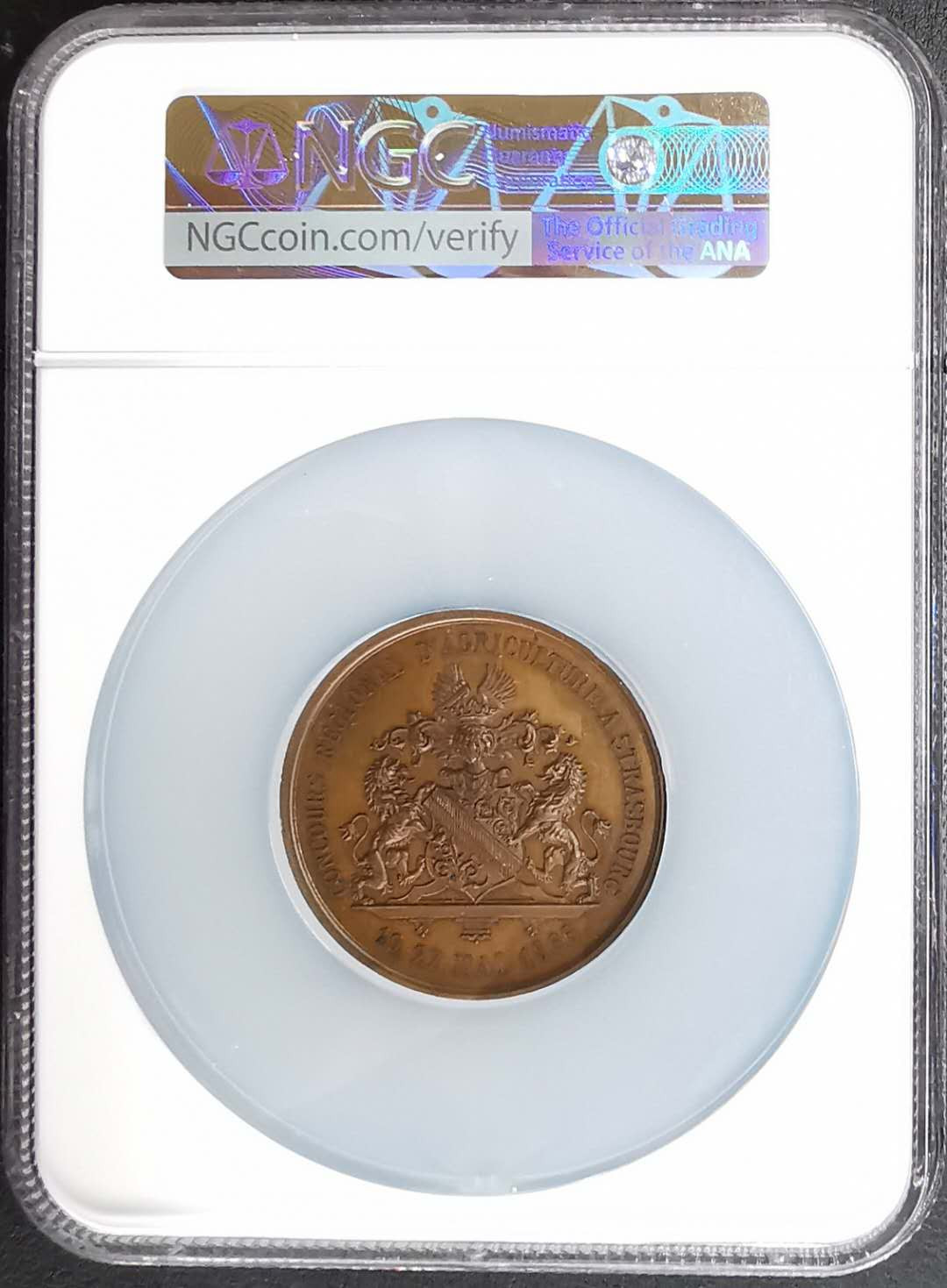 凡希社世界钱币微拍第一百二十九期 1866法国斯特拉斯堡农业竞赛纪念铜章NGC-MS64