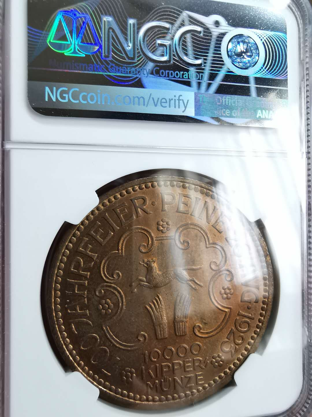 凡希社世界钱币微拍第一百二十九期 1923德国通胀10000K猫头鹰铜币NGC-MS64