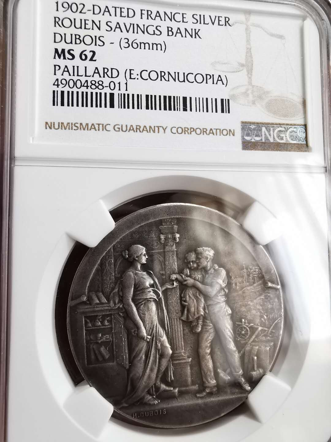凡希社世界钱币微拍第一百二十九期 1902法国鲁昂储蓄银行纪念银章NGC-MS62