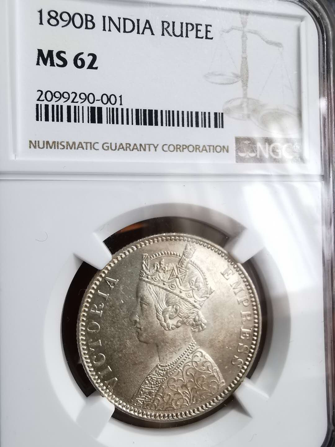 凡希社世界钱币微拍第一百二十九期 1890B印度小维卢比NGC-MS62