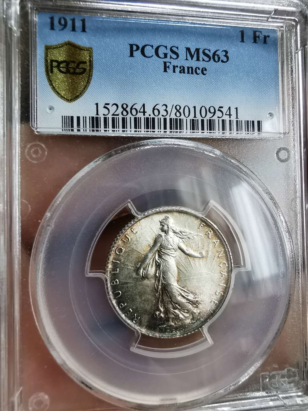 凡希社世界钱币微拍第一百二十九期 1911法国播种1法郎PCGS-MS63