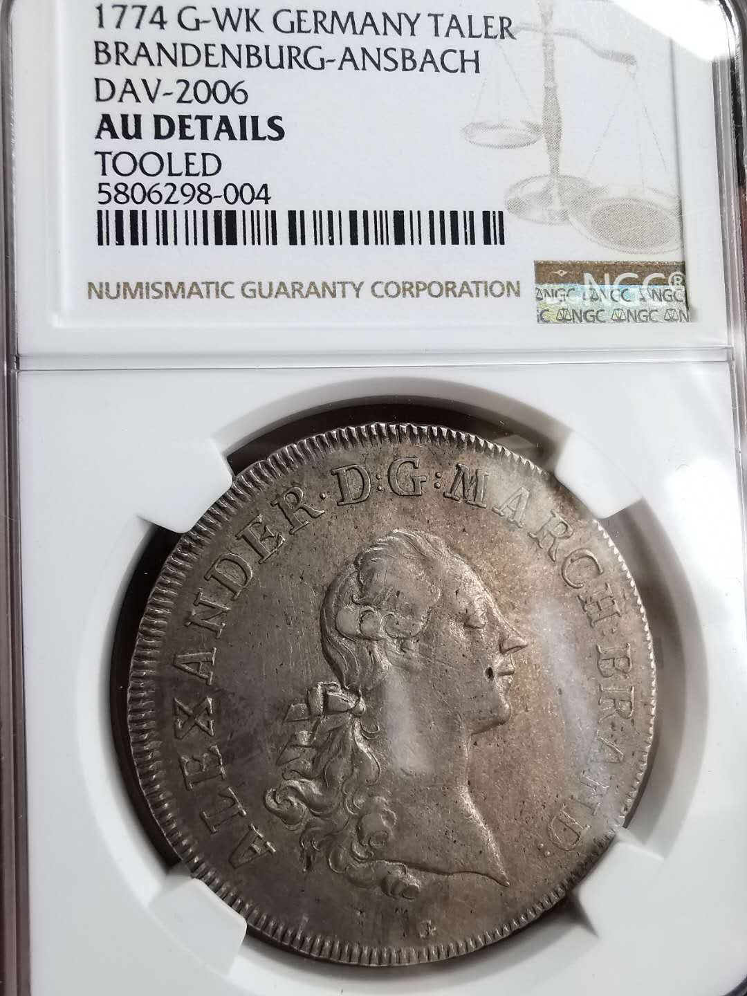 凡希社世界钱币微拍第一百二十九期 1774勃兰登堡泰勒大银NGC-AUD